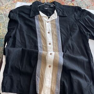 Haggar Black and Cream Linen Blend Shirt